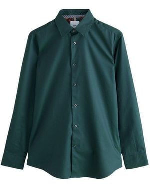 Next Langarmhemd Formelles Slim Fit Langarmhemd Mit Besatz (1-Tlg) - Grün