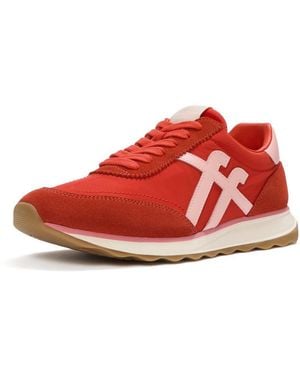 Fitflop Retro-Q Ff Fabric/Suede Sneakers Keilsneaker Schnürschuh, Freizeitschuh, Halbschuh Mit Kontrastbesatz - Rot