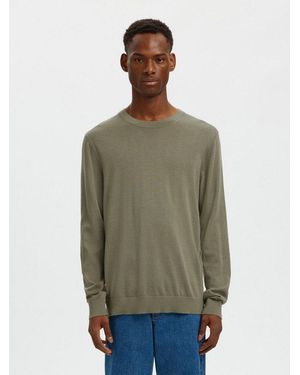 SELECTED Rundhalspullover Slhtray Ls Knit Merino Crew Neck Noos Wolle, Regular Fit - Grün