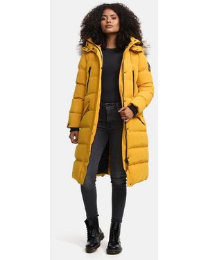 Marikoo Schneejacke Schneesternchen Damen Winter Steppjacke B890 Langer Parka Mit Abnehmbarer Kapuze - Gelb