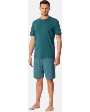 Schiesser Pyjama Casual Essentials (Set, 2 tlg) Schlafanzug - Blau