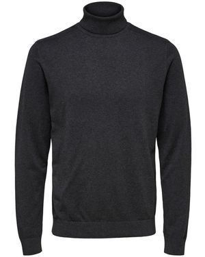 SELECTED Strickpullover SLHBERG ROLL NECK mit 100% Baumwolle - Blau