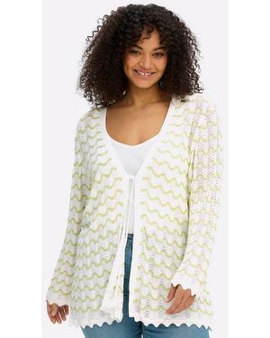 Sheego Strickjacke Cardigan Langarm Ajourstrick - Weiß