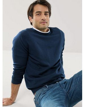 Walbusch Rundhalspullover Herren Merino Extrafein Pullover Rundhals Waschmaschinenfest, Pflegeleicht - Blau