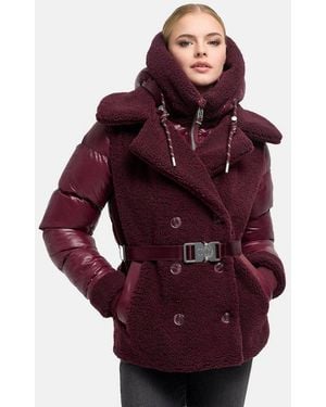 Navahoo Winterjacke Kuschelhäschen 14 Warme Jacke Im Teddy-Stepp-Materialmix Mit Kapuze - Rot