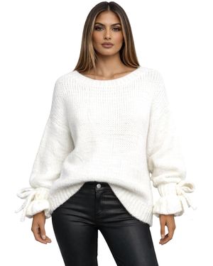 Worldclassca Strickpullover Oversize Strickpulllover Langarm mit Schnürärmeln Neue Kollektion - Weiß