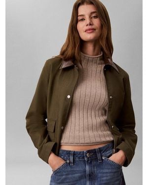 Calvin Klein Rollkragenpullover Woven Label T-Neck Sweater Regular Fit Mit Stehkragen - Braun