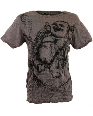 Guru-Shop Sure T-Shirt Happy Buddha - taupe Festival, alternative Bekleidung, Goa Style - Grau