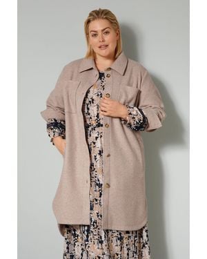 Sara Lindholm Outdoorjacke Long-Overshirt extra weich Hemdkragen Langarm - Natur