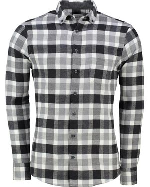Haupt Businesshemd Flanell Karo Hemd grau kariert Modern Fit Langarm