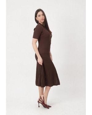 Elara Midikleid Midi Strickkleid Damen Mit Polokragen & Eleganter Knopfleiste - Weiß