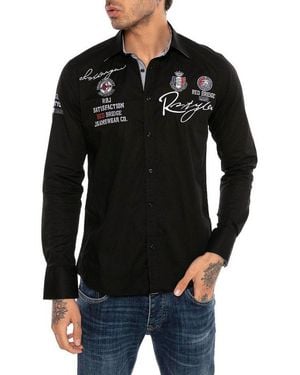 Redbridge Langarmhemd Mit Stickereien – Regular Fit, Kentkragen, Stilvoll & Modern - Schwarz