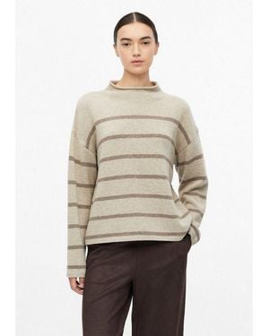 S.oliver Longpullover Strickpullover Gestreifter Strickpullover Im Relaxed Fit - Natur