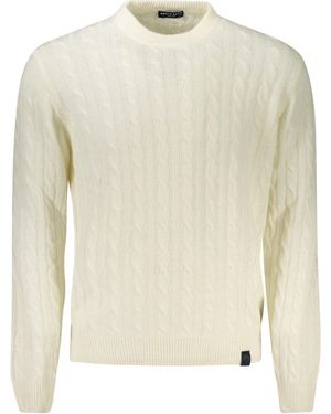 North Sails Strickpullover pullover weiß – Langer Arm, Rundhals, Zopfmuster, Applikation - Natur