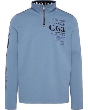 Camp David Longsleeve mit Troyer-Kragen und Artworks smokey sky - Blau