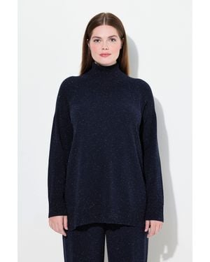 Ulla Popken Strickpullover Rollkragen-Pullover Noppen Langarm Biobaumwolle - Blau