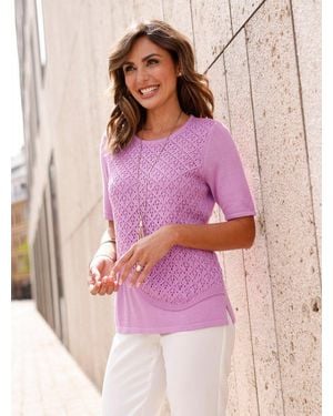 WITT Strickpullover 2-In-1-Pullover Kurzarm Ajourstrick - Pink