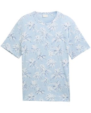 Tom Tailor T-Shirt mit All-Over Palmen Print - Blau