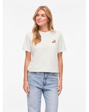 Vila Kurzarmshirt Visybilla Cherry O-Neck S/S Top/Pb/Lc - Weiß