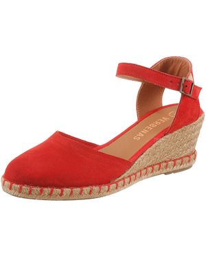 Verbenas Slingpumps Keilsandalette, Sommerschuh, Urlaubsschuh mit Bastbesatz - Rot