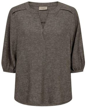 Freequent Schlupfbluse Fqlava-Blouse Melierte Sommerbluse Mit Leinen - Grau