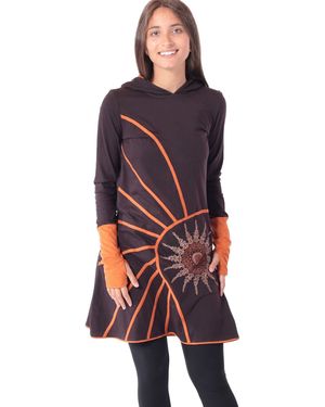 PUREWONDER Sweatkleid Langärmliges Kapuzenkleid aus Jersey Ganzjahreskleid - Rot