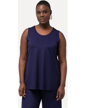 Ulla Popken Longtop Slinkytop Piqué A-Linie Rundhals ärmellos - Blau