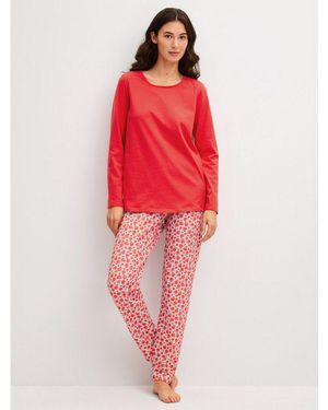 CALIDA Schlafanzug Fruity Dreams (2 Tlg) Rundhals, Langarm, Pure Cotton, Weich - Rot