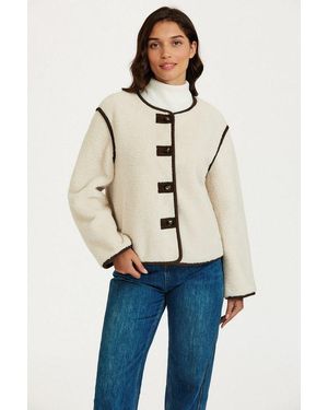 FS Collection Fellimitatjacke Teddyjacke Damen – Lammfellimitat-Jacke – Jacke Aus Kunstfell (Größen, M, L, Xl) 100% Polyester - Natur