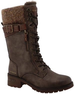 Tom Tailor Winterstiefel Blockabsatz, Schnürstiefel Mit Modischem Strickkragen - Braun