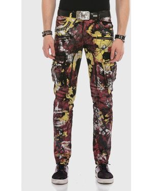 Cipo & Baxx 5-Pocket- Jeans mit farbenfrohem Print - Schwarz