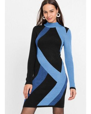 bonprix Strickkleid Aus Polyacryl, Eng Anliegende Passform, Mit Jacquard-Muster - Blau