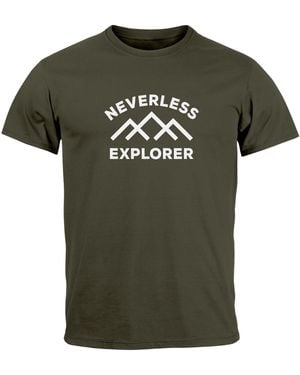 Neverless T- Aufdruck Outdoor Shirt Bergmotiv & Statement mit Print - Grün