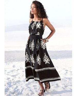 Lascana Midikleid Aus Gewebter Viskose Mit Ethnodruck Lockeres Sommerkleid, Strandkleid, Druckkleid, Spaghettikleid - Weiß