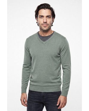 Lindbergh Strickpullover Meliert, Mit V-Ausschnitt - Grün