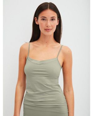 CALIDA Spaghettitop Cate Satin-Einsatz, Single Jersey Qualität, Elastisch, Weich, Feminin - Grün