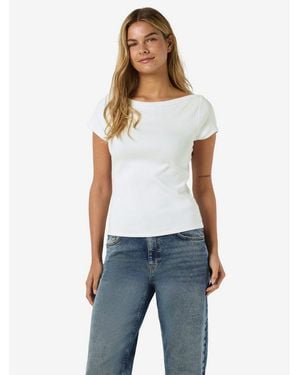 Noisy May Kurzarmshirt Nmmaya S/S Boatneck Top Noos Baumwollmischung, Regular Fit - Blau