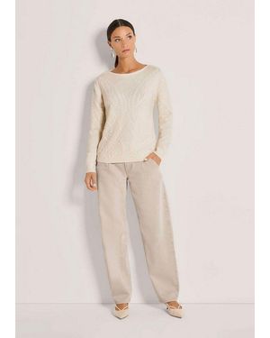 Madeleine Strickpullover Kaschmirpullover Mit Strukturstrick U-Boot-Ausschnitt, Überlappende Schultern & Struktur-Mix - Natur