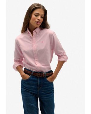 Superdry Hemdbluse Slim Oxford Bd L/S Shirt Baumwolle, Slim Fit - Rot