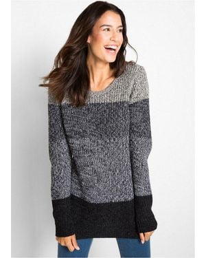bonprix Strickpullover Aus Baumwollmischung, Ohne Verschluss, Eng Anliegende Passform - Grau