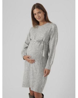 Mama.licious Umstandskleid Mlnewanne L/S Abk Knit Dress A. Noos Regular Fit, Mit Rundhalsausschnitt, Kurz, Langarm - Grau