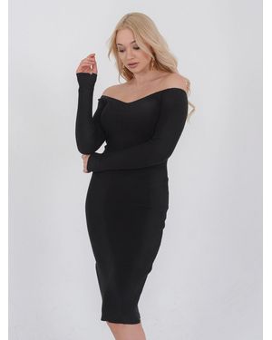 FRESHLIONS Strickkleid Strick Kleid 'HENNA' Schwarz SM Rückenfrei