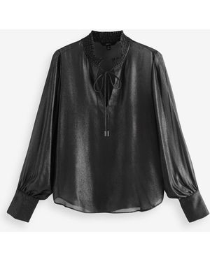Next Langarmbluse Transparente langärmelige Schluppenbluse (1-tlg) - Schwarz