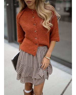SassyClassy Minirock Kurzer Volant Rock Für Damen Elastischer High Waist Stufenrock Mit Geometrischem Muster Braun