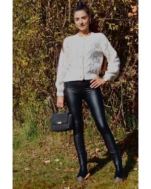Lelü Fashion Cardigan mit Goldknöpfen weiß Rippenstrick an Halsausschnitt - Mehrfarbig