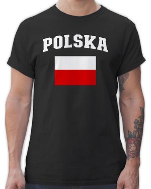 Shirtracer T-Shirt Polska Schriftzug mit Flagge, Polen, Poland, Polnisch 2024 Fussball EM Fanartikel - Schwarz