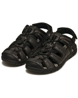 Geox Uomo Sandal Strada C Sandale, Sommerschuh, Klettschuh, Outdoorsandale, Mit Lederfußbett - Schwarz