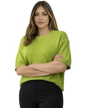 Worldclassca Strickpullover Basic Kurzarm Strickpullover Leicht Rundhals Pulli Neue Kollektion - Grün