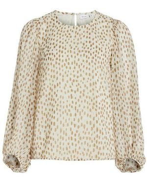 Vila Blusenshirt Mit Durchsichtigen Ballonärmeln Vifalia Für Damen Vifalia O-Neck L/S Top - Natur