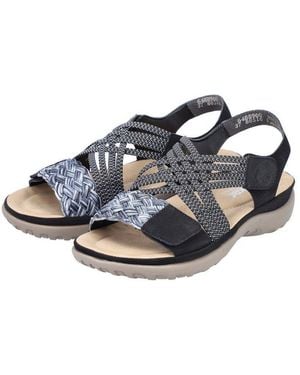 Rieker Riemchensandale, Sommerschuh, Sandalette, Keilabsatz, Mit Geflochtener Bandage - Schwarz
